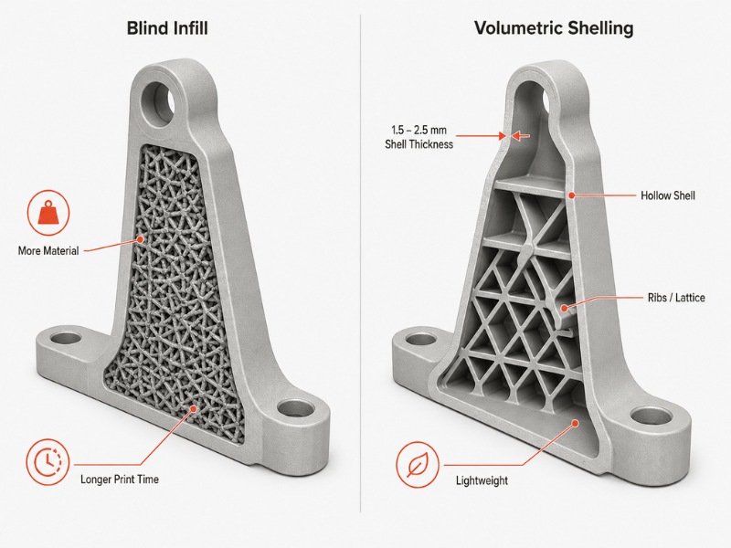 Blind infill vs volumetric shelling comparison