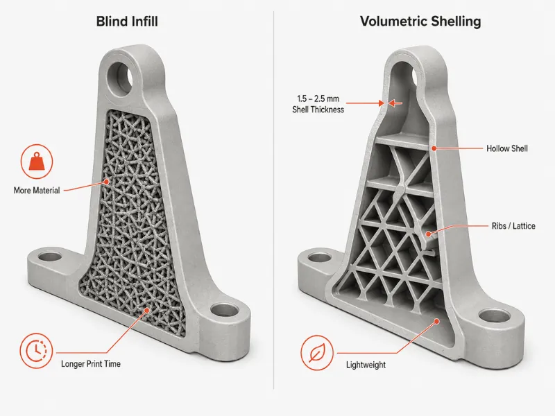 Blind infill vs volumetric shelling comparison
