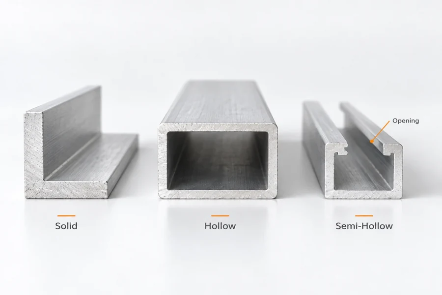 Solid, hollow and semi-hollow extrusion profiles side by side