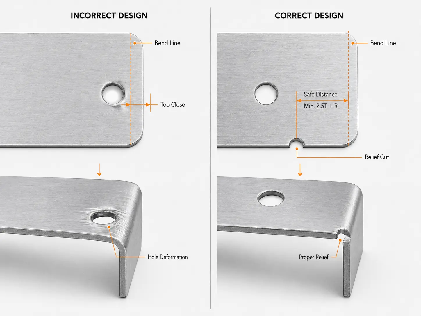 Sheet metal DFM design for bend relief and hole spacing