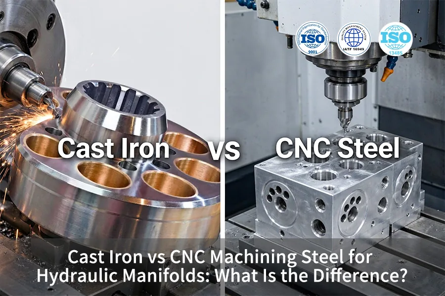 Cast iron versus CNC steel hydraulic manifolds compared side by side