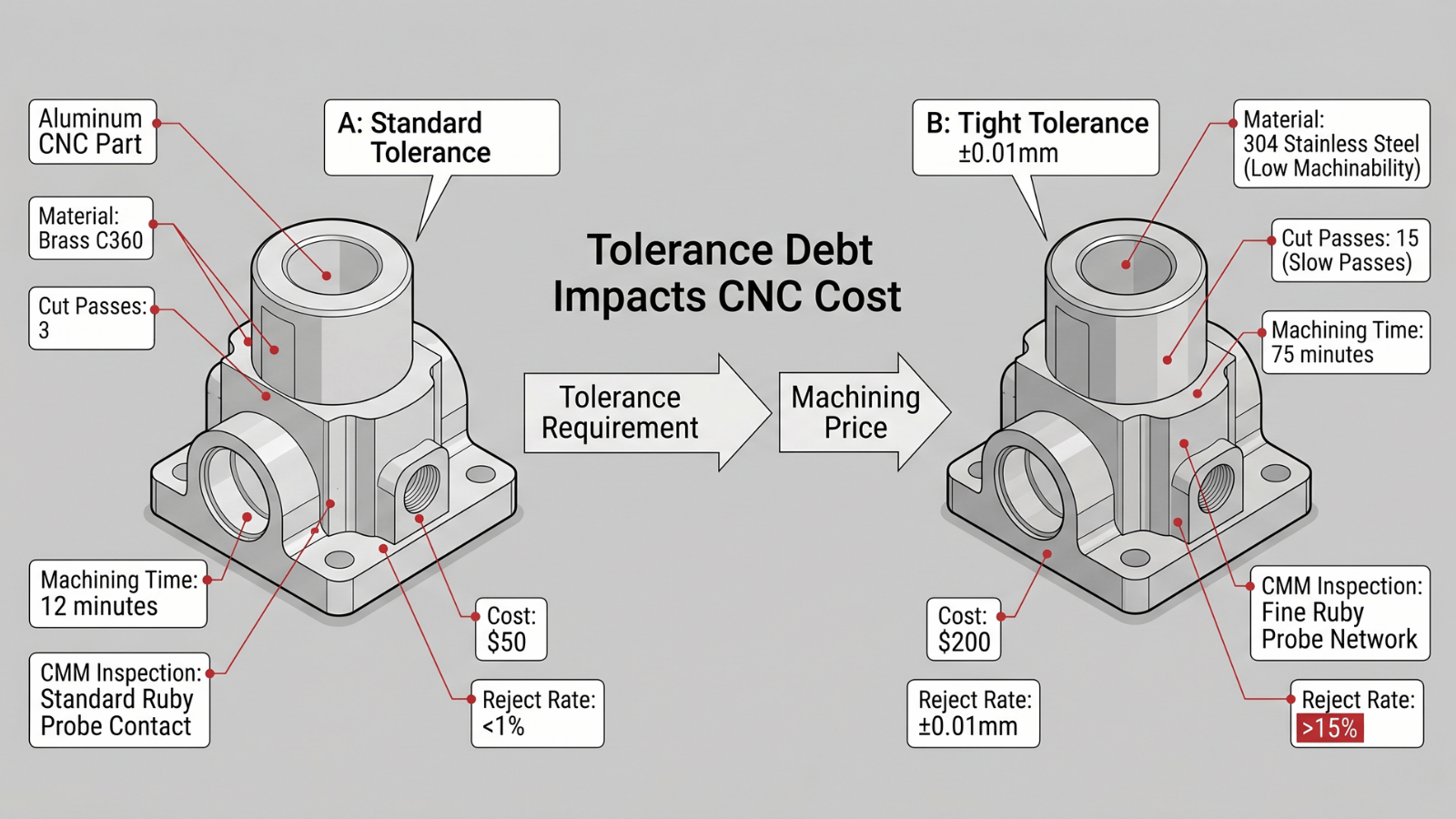 standard vs tight tolerance cnc machining cost impact