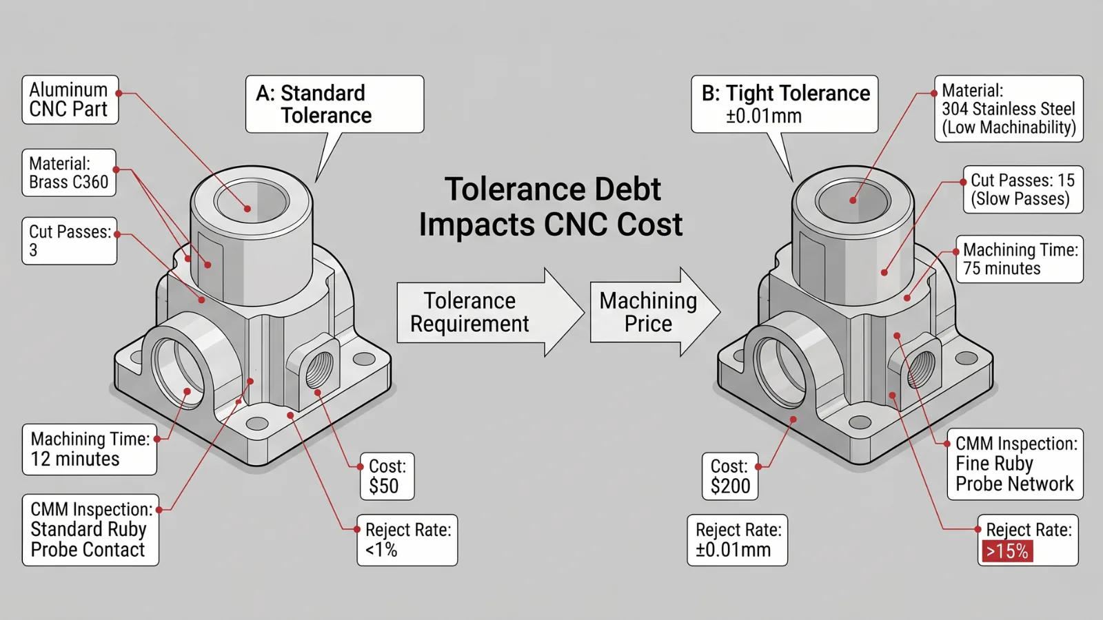 standard vs tight tolerance cnc machining cost impact