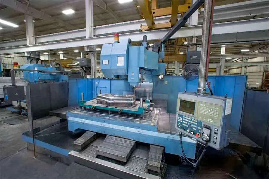 Large machined component on a horizontal machining centre table