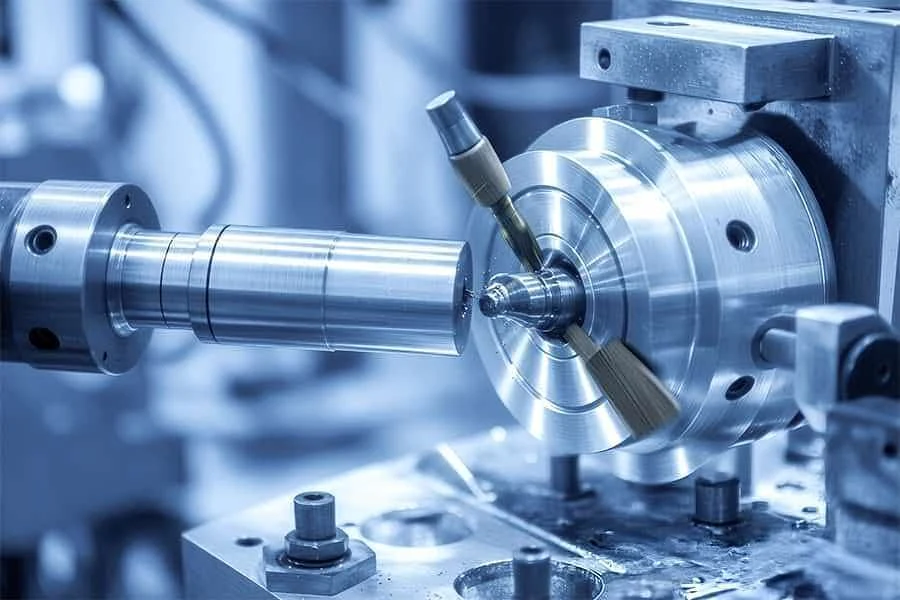 Turn-mill operation cutting a shaft with a driven broaching tool