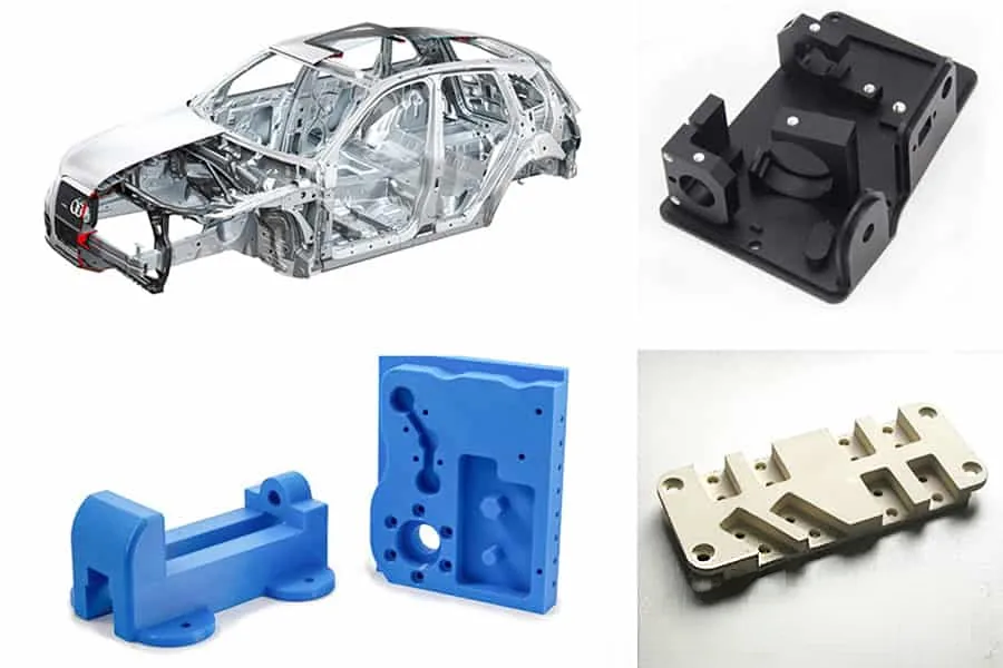 Machined automotive components and fixtures produced on multi-axis equipment