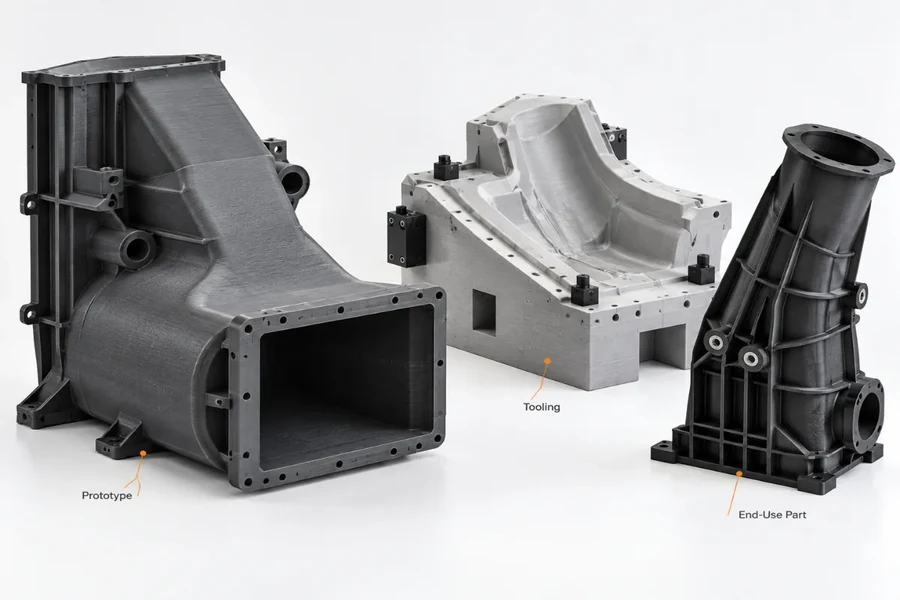 Large printed prototype, tooling and end-use part