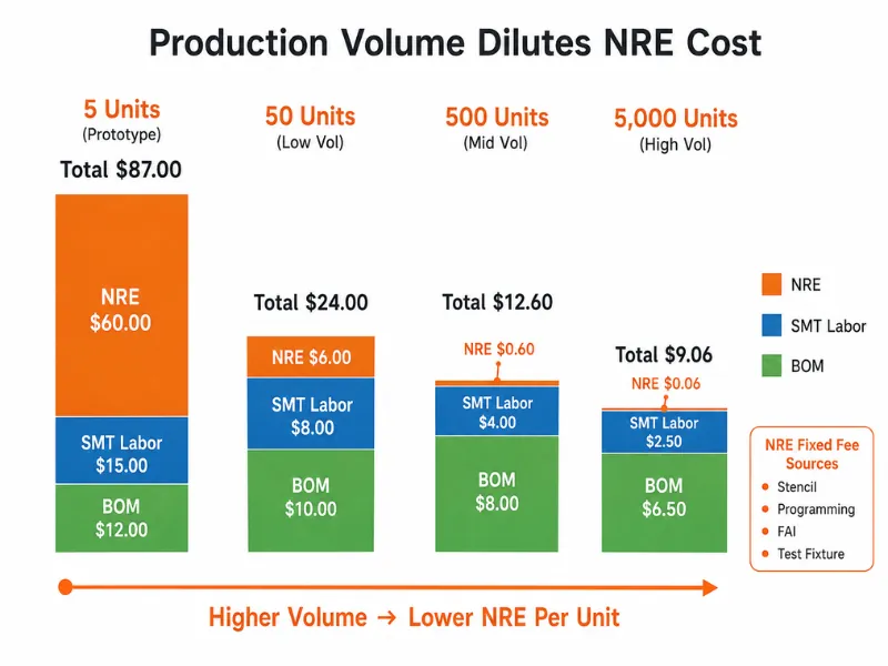 PCB Production Volume and Fixed NRE Cost Dilution