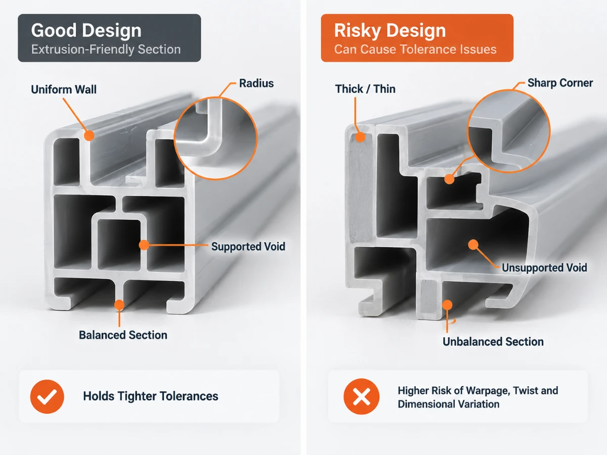 Balanced profile section compared with a risky asymmetric section