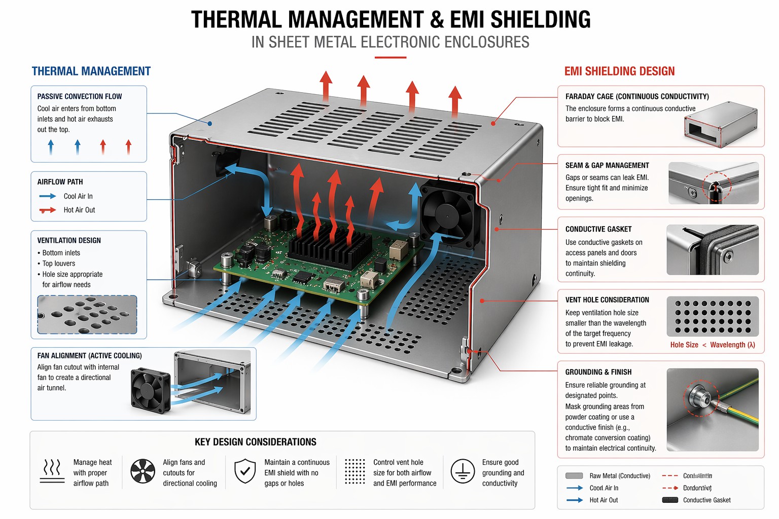 sheet metal enclosure thermal management emi shielding design