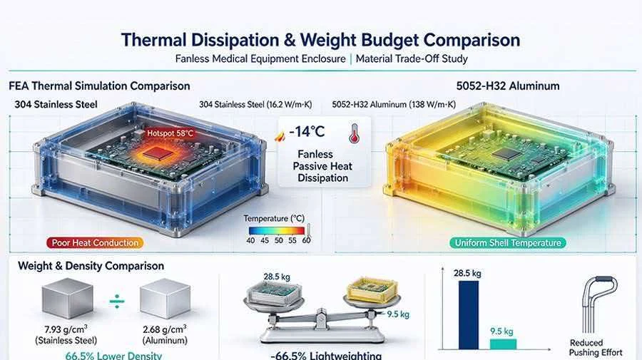 Thermal simulation and weight comparison of stainless steel and aluminium enclosures