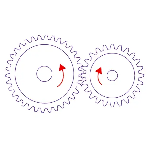 Two spur gears meshing on parallel shafts