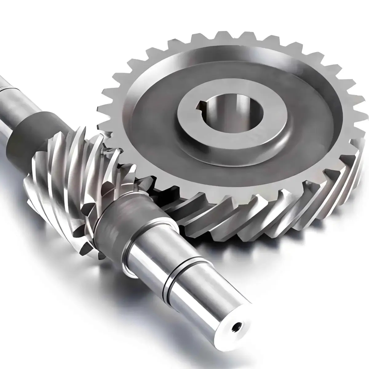 Worm shaft meshing with a bronze worm wheel