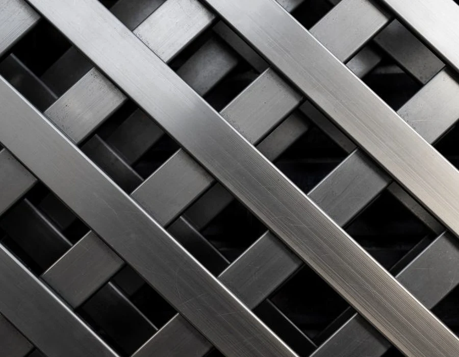 Close view of brushed stainless bars after surface finishing