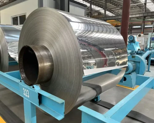 Aluminum foil roll on a production line
