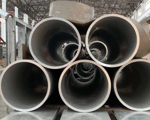 Bundles of aluminum round pipe ready for dispatch