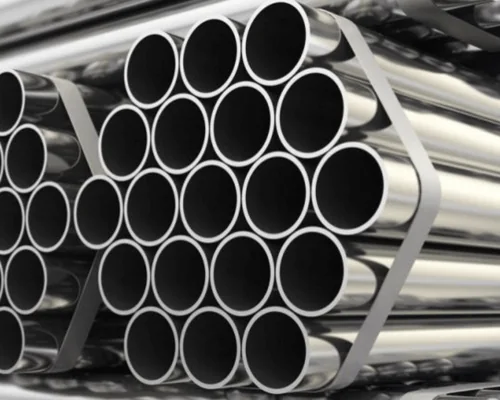 Seamless stainless steel pipe ends stacked in the warehouse